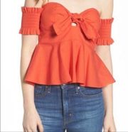 Socialite Orange Smocked Off Shoulder Peplum Blouse Sz S