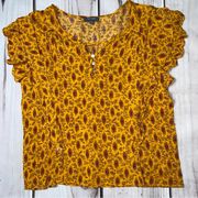 Haute Hippie Lg boho gold floral peasant blouse EUC