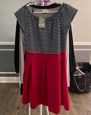 NWT Love j dress red pleated nautical navy white stripes off shoulder size 1X