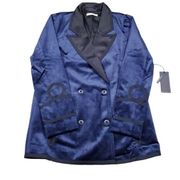 One Teaspoon Women's Navy Issue Velvet Blazer Long Sleeve Blue Black XS Velour