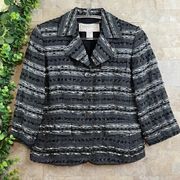 Doncaster Tweed Silk Blend Buttoned Blazer Jacket Career Gray Black White Size 2