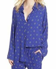 FREE PEOPLE Indigo Printed Sleep Pullover Blouse Blue Medium