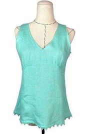 Talbots Vintage Tank Top Women's Blue 100% Irish Linen V-Neck Sleeveless Size S