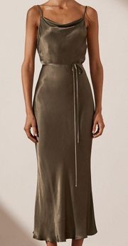 Sophia Bias Cowl Neck Midi Dress in Graphite