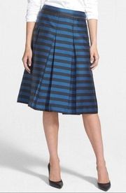 Halogen Striped Wide Box Pleated Midi A-Line Skirt Size 4