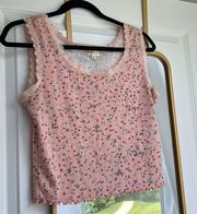 🌸 NWOT size L womens lace hems pink flowers floral tank top stretch