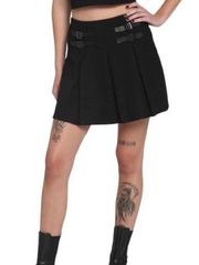 Hot Topic Black Double Buckle Pleated Mini Skirt Size M Schoolgirl Goth Punk