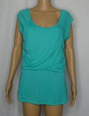 Garnet Hill Teal Scoop Neck Drop Waist Blouse Top