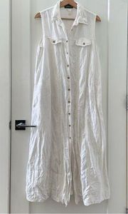 Harve Benard Vintage 100% Linen Dress Sleeveless Button Down Maxi Ivory Dress M