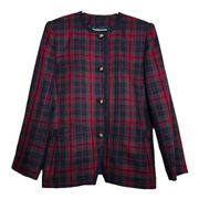 Le Suit Blazer Jacket Plaid Long Sleeve Button Front Single Breasted Red Green 8