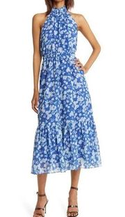 Chelsea28 Womens Floral Print Halter Neck Maxi Dress Blue Surf Aster Floral Sz M