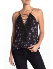 WAYF Floral Black Lace Up Tank Medium