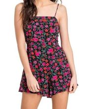 All in Favor Romper Playsuit XS Black Pink Floral Granny Summer Ruffle Casual