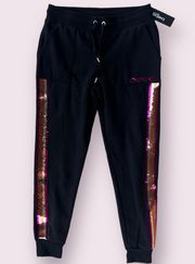 Black Sequin Striped Joggers NWT Women’s Size M