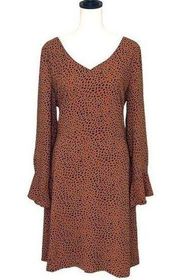 ANN TAYLOR FACTORY BROWN BLACK CHEETAH PRINT BELL SLEEVES A-LINE BOHO DRESS Wome