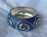 New Neiman Marcus, blue beaded and silver scrolls bangle bracelet