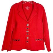 Neon Buddha Medium Jacket Sweater Red Rhinestone Diamond Buttons V Neck 1557