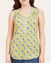 Modcloth Floral Sleeveless Quarter Button Cafe Au Soleil Top Women's Size Large