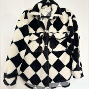 HFYVE Oversized Drop Shoulder Check Print Jacket shacket fuzzy medium preppy