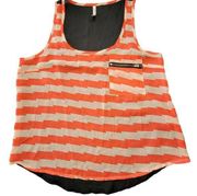 DNA Couture Women Tank Size M Orange Bold Stripe Mesh Sultry Scoop Classic Top