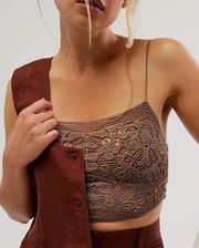 Free People  FP One Lyra Brown Lace Cropped Square Neck Bralette Top Size Large