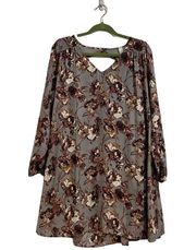 Giddy Up Glamour Gray Floral Midi Shift Dress Sz M