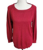 Cupio Long Sleeve Sparkle Red Crew Neck Sweater Size L