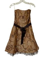 Vintage  Dress Prom Formal Strapless Brown Tan Women's Size 8