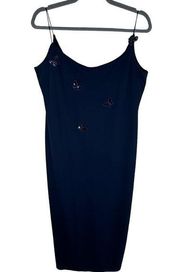 All That Jazz Navy Blue Spaghetti Strap Beaded Butterfly Maxi Dress Y2K Size L