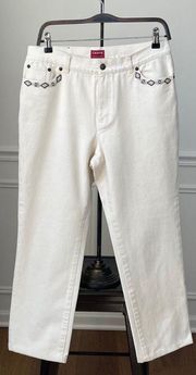 Ivory Cream Straight Leg Ankle Jeans Beaded Pocket 10