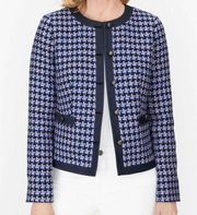 Talbots tweed denim trim houndstooth print jacket 12p