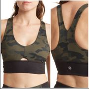 X by Gottex Keyhole Racerback Sports Bra Military Camo Print Green S