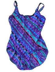 RETRO LL BEAN Bold print one piece swimsuit Size 14/16 TALL