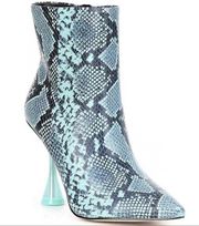 Gianna Bini Fawlie Blue Snake Print Leather Clear Flared Heel Booties Size 6