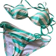 Aeropostale Mint Green & White Striped Bikini Set Women’s Size Medium Swimwear!