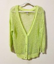 Lime Green Open Weave Cardigan Sweater