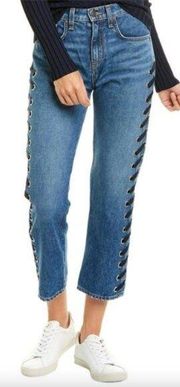 Veronica Beard Ines Lace Up Crop Straight Jeans