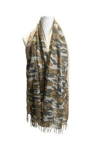 J. CREW Brown Pink Camo Wool Scarf Shawl 28" x 70" Fringed Edges