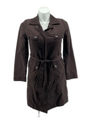 Women’s Brown Cotton Blend Tie Waist Single Breasted Trench Coat Medium