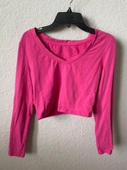 Long Sleeve V Neck Pink Top