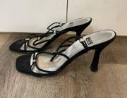 $398 Stuart Weitzman Black Crystal Strappy Slingback Sandals 6