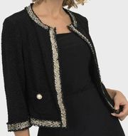 Joseph Ribkoff Tweed Accent Jacket Fringe Blazer Career Wear Size 10 Black