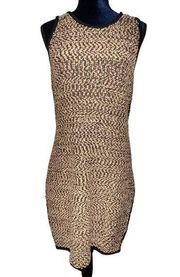 Carmen Marc Valvo Womens Back Zip Metallic Knit Sheath Dress Brown Large