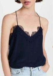 CAMI NYC Racer Chiffon Jacquard Navy Blue Lace Size Medium Silk