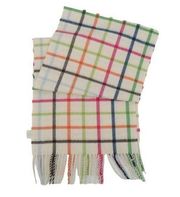 New Coach 100% Cashmere Plaid Tattersall Ivory Fringe Trim Scarf