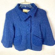 Anthropologie Guinevere Lambswool Pea Coat XS Blue/Gray Stripes‎ & Pockets