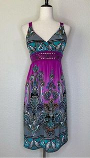 Magic Boho Paisley Print Purple Studded Dress