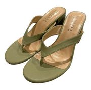 Journee Collection Alika Slip On Block Heel Sandals Olive Green Women's 8 NEW