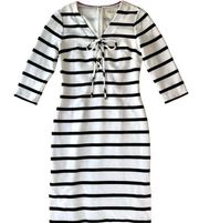 Eliza J Sheath Dress Black White Striped 3/4 Sleeve Sz 8 Nautical Sailor