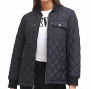 Levis Quilted Bomber Jacket Women’s Size S Black with Pink Inside